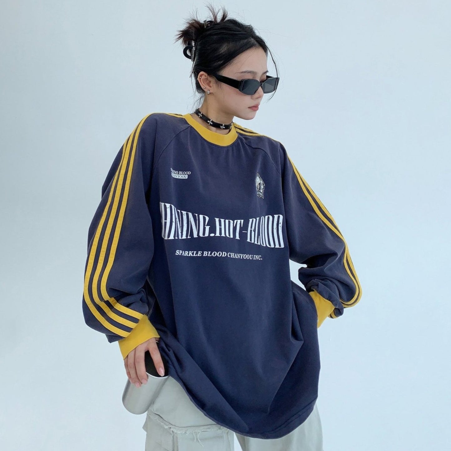 【24AW】【10～15日内発送】【トップス】oversize 秋季新作 ヴィンテージ風 長袖 Tシャツ ゆったり レトロ カップル用【FCシリーズ】