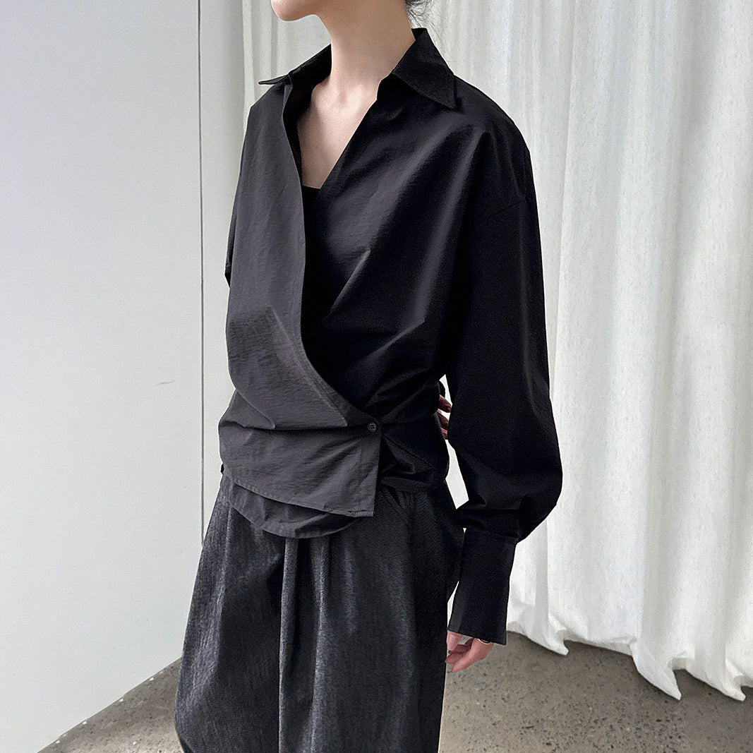 【トップス】Vネック ウエストマークシャツ レディース  韓国風ハイセンスブラウス【SNシリーズ】