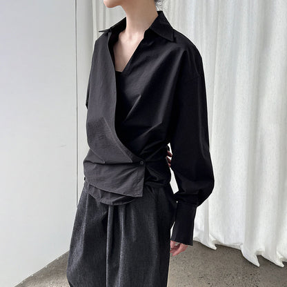 【トップス】Vネック ウエストマークシャツ レディース  韓国風ハイセンスブラウス【SNシリーズ】