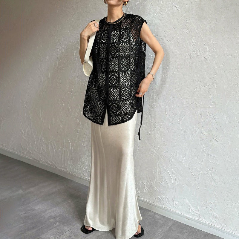 NEW長袖入荷！【トップス】 夏新作 日本風 ラウンドネック レーストップス  レース ノースリーブ ベスト タンクトップ シャツ