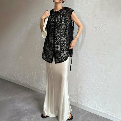 NEW長袖入荷！【トップス】 夏新作 日本風 ラウンドネック レーストップス  レース ノースリーブ ベスト タンクトップ シャツ