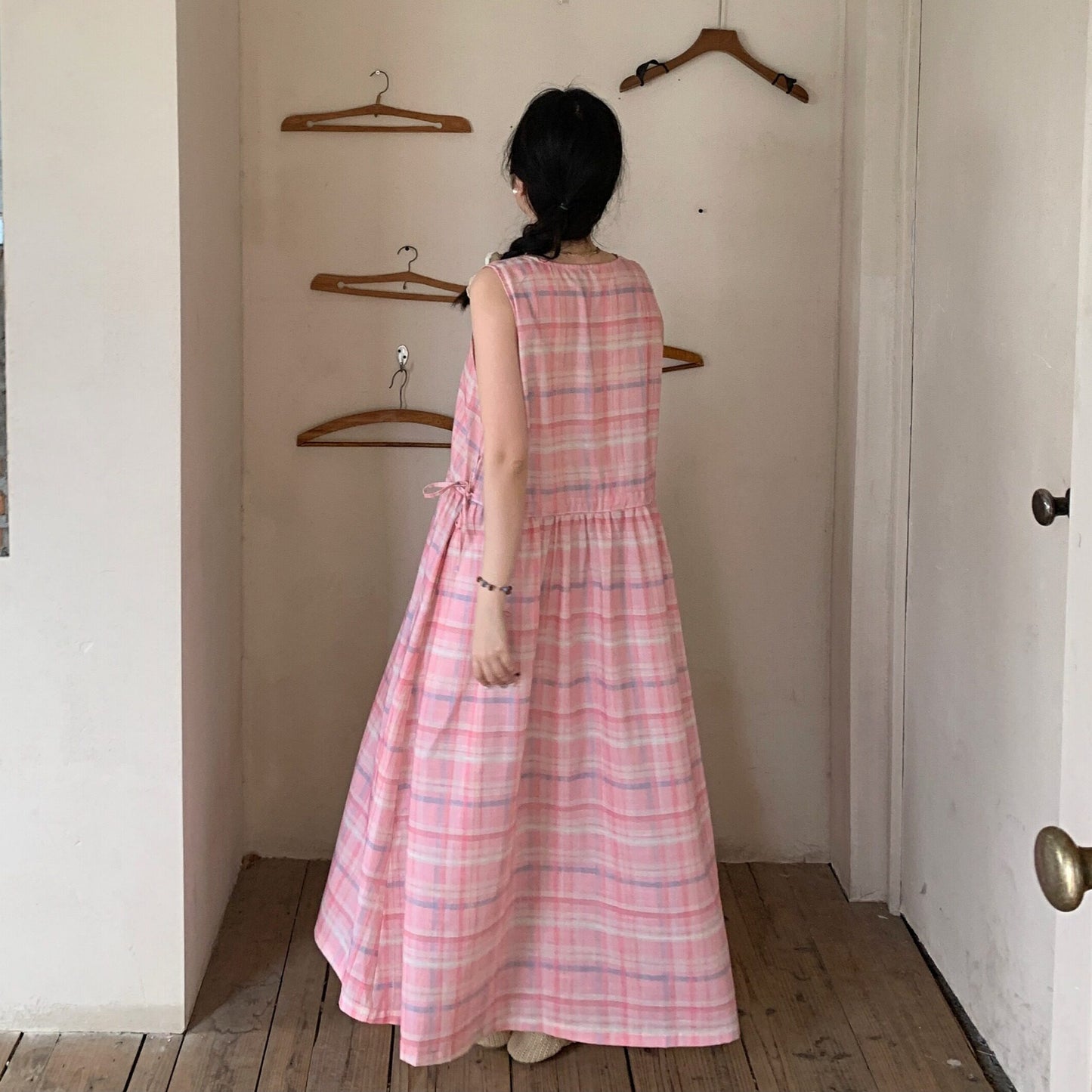 【ワンピース】フレンチ風 ピンク 若見え ウエストマーク Aラインロングワンピース 【JZシリーズ】