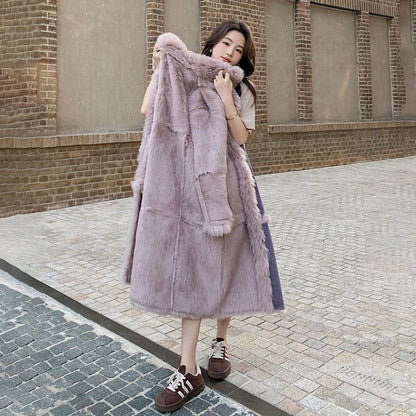 【アウター】フェイクファー シープボアコート 冬用 裏起毛 ムートンデザイン ロング 綿入れコート【JZシリーズ】