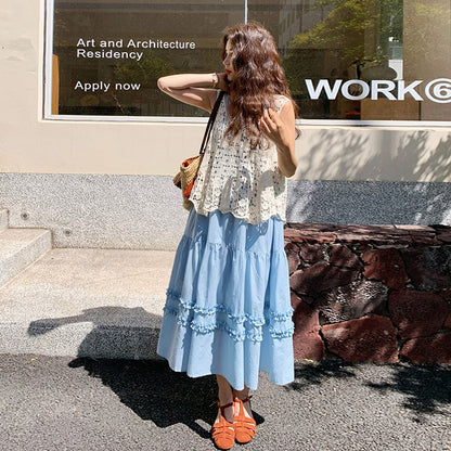 2点セット！【セットアップ】夏新作 フレンチエレガンス レース編み ノースリーブ ベスト＋ワンピースセット【SHシリーズ】