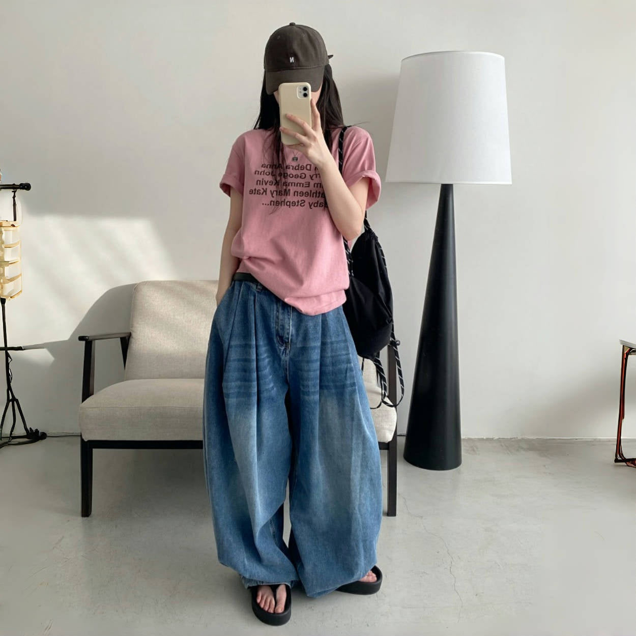 【ボトムス】春 秋 夏  ハイウエスト レトロ ゆるリラックス デニム パンツ  【FCシリーズ】