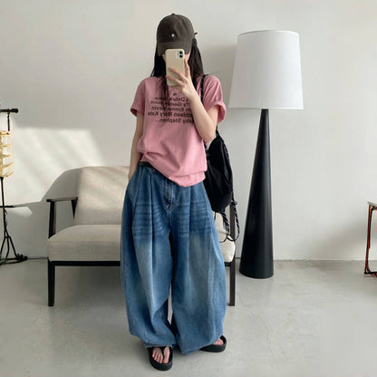 【ボトムス】春 秋 夏  ハイウエスト レトロ ゆるリラックス デニム パンツ  【FCシリーズ】