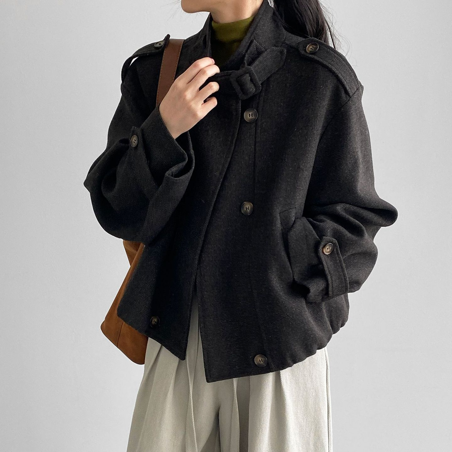 【アウター】秋冬 韓国風 ヴィンテージ感 ウールコート レディース 立ち襟 ジャケット【JZシリーズ】