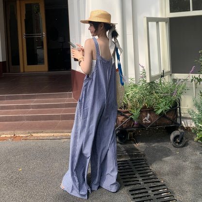 【ボトムス】夏新作 ゆるさ満点 オーバーサイズ ストライプキャミサロペット リラックスコーデ オールインワン【SHシリーズ】