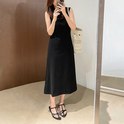 【ワンピース】ノースリーブワンピース レディース ブラック  クルーネック タイトシルエット シンプル ロング丈 夏新作【JZシリーズ】