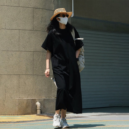 【ワンピース】夏新作 ゆったりシルエット 着痩せ効果 韓国風 カジュアル スポーティー 半袖Tシャツワンピース【JZシリーズ】