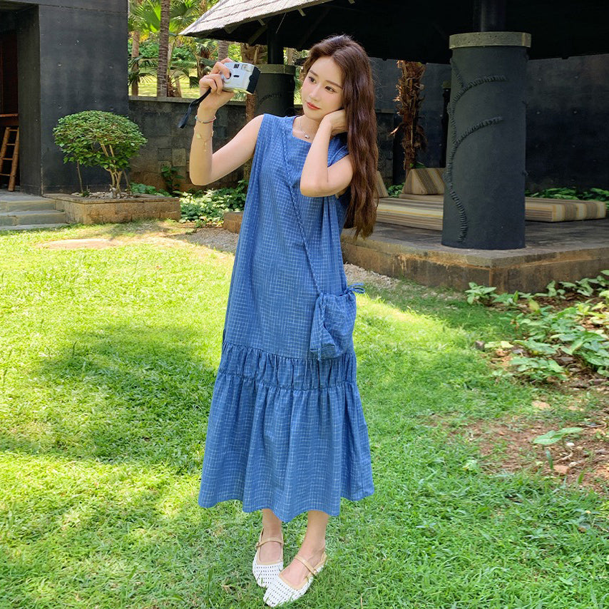 【ワンピース】清潔感 夏 韓国風 チェック柄 ノースリーブワンピース【SHシリーズ】