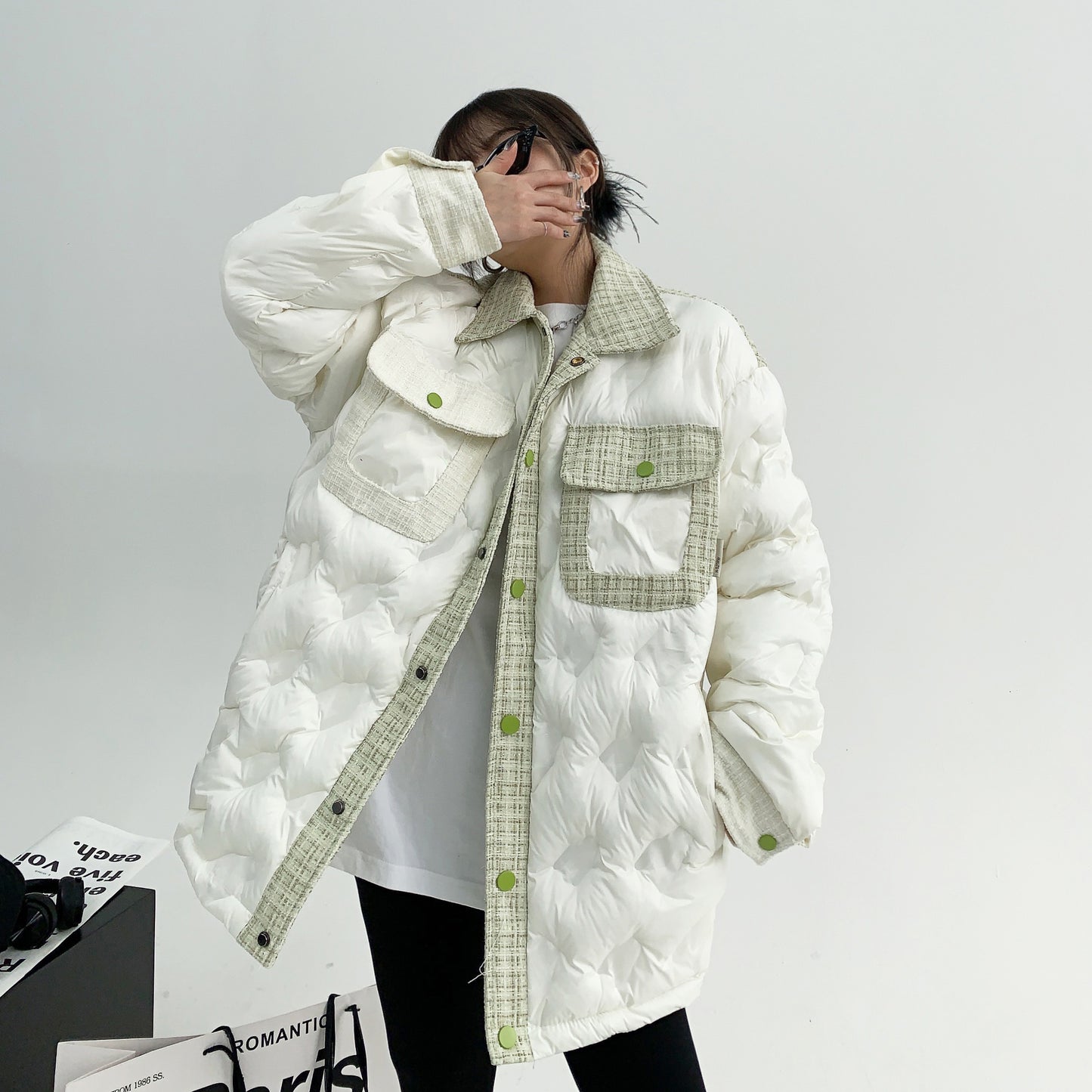 【アウター】デザイン感たっぷり！美式シャネル風刺繍入り中綿ジャケット レディース 冬 小柄向けカップルコーデ 綿入れコート【FCシリーズ】