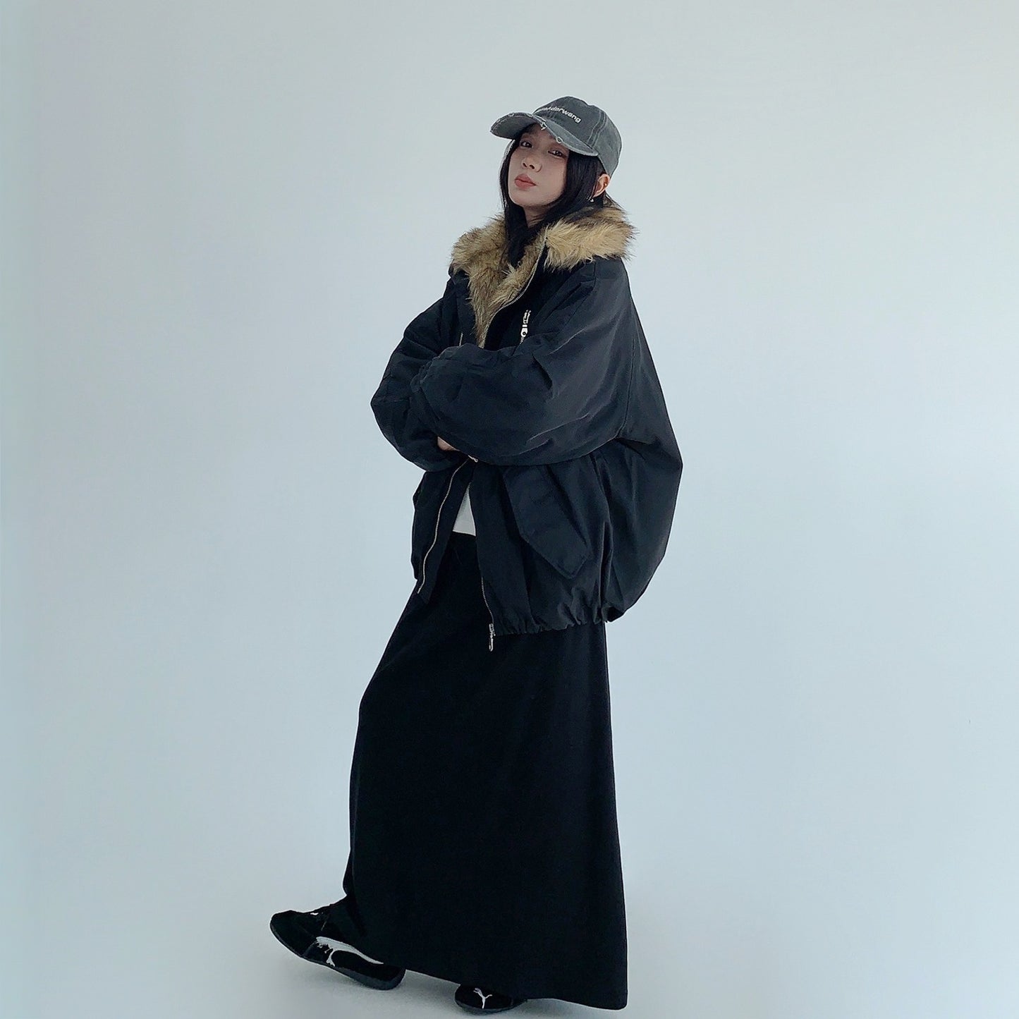 【アウター】春 秋 冬 ニッチ 切り替え ファー襟 厚手 中綿 ジャケット 【FCシリーズ】