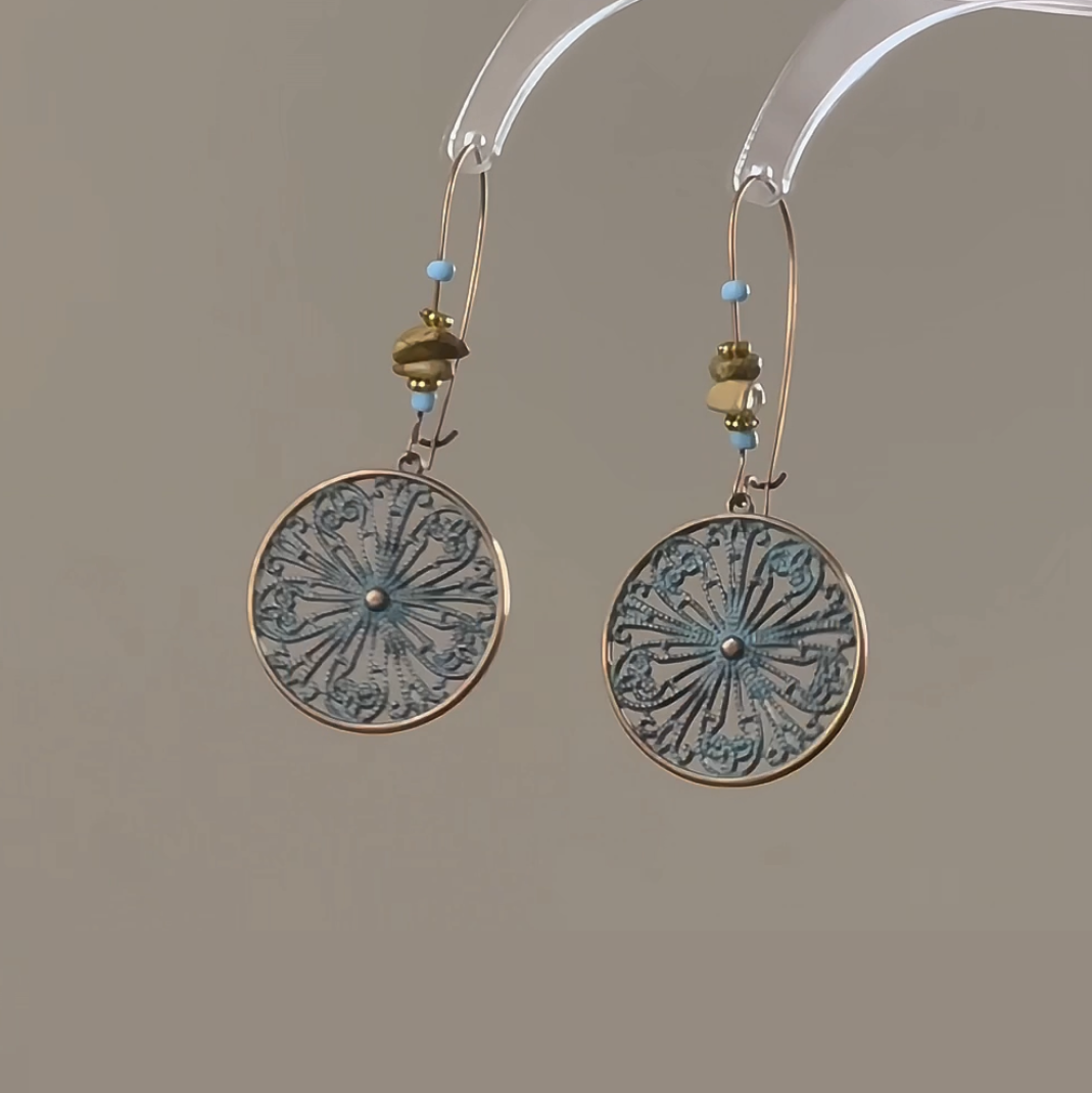 【🎁 B2G1｜先行スタート！】【グッズ】夏新作 新中式デザイン 古風エスニックスタイル 青銅グリーンピアス 個性派イヤリング