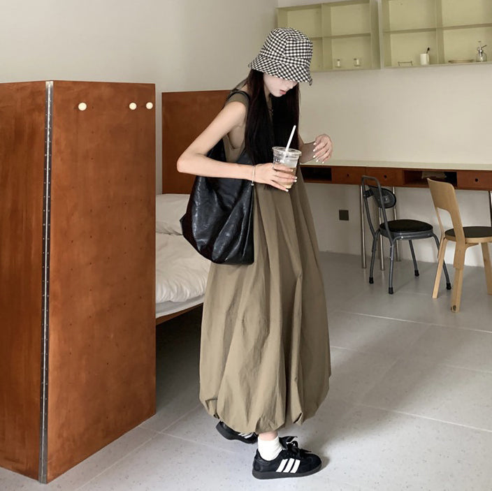 【ワンピース】ノースリーブ ワンピース レディース 2026夏 ハイウエスト ロング丈 ゆったり 着痩せ 大きいサイズ フェミニン【JZシリーズ】