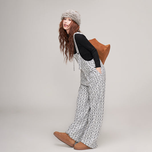 【ボトムス】秋冬新作 ゆったり可愛い スギ柄ニットサロペット レディース ワイドパンツ風ルーズスタイル オールインワン【SHシリーズ】