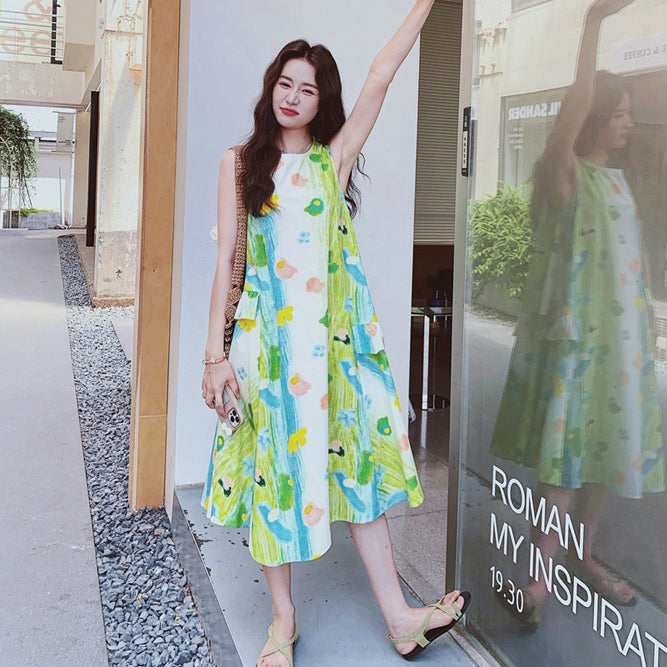 【ワンピース】フレンチ風 夏らしい 優しく甘めな雰囲気 花柄ノースリーブワンピース フェアリー感たっぷり【SHシリーズ】