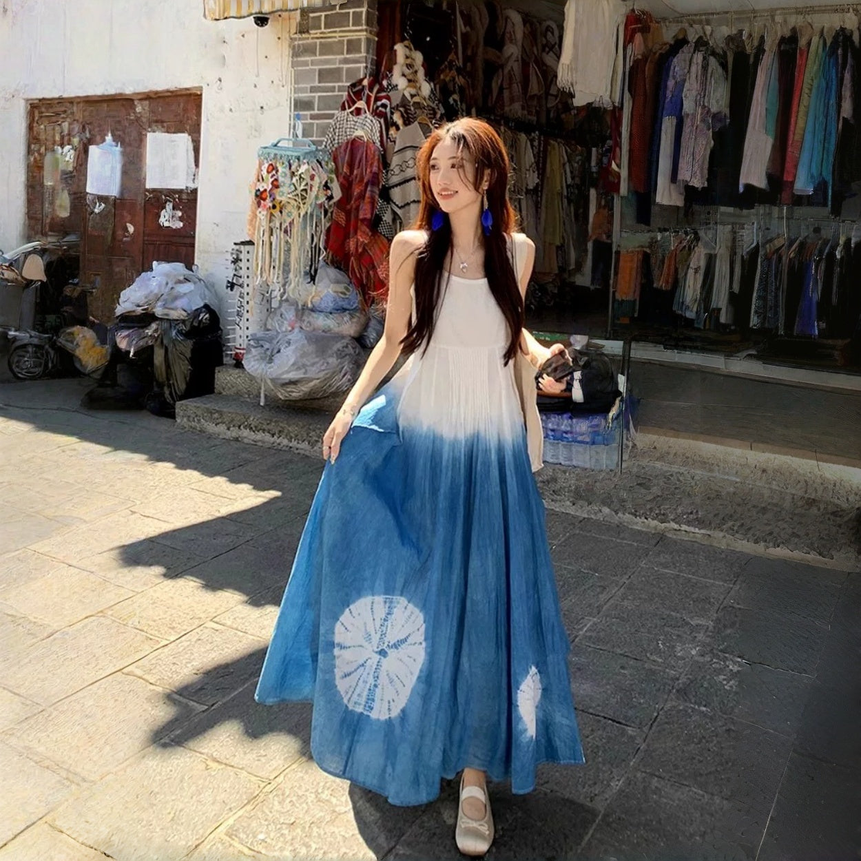 期間限定⭐️60%OFF【ワンピース】海辺 リゾート風 上品 新作 絞り染め Aライン ワンピース【SHシリーズ】