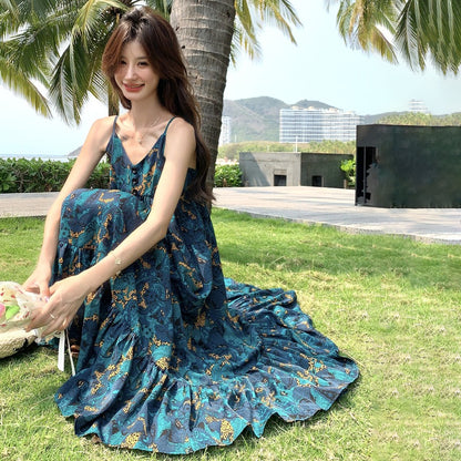 【ワンピース】2025夏新作 ノースリーブ フラワープリントキャミワンピース【SHシリーズ】