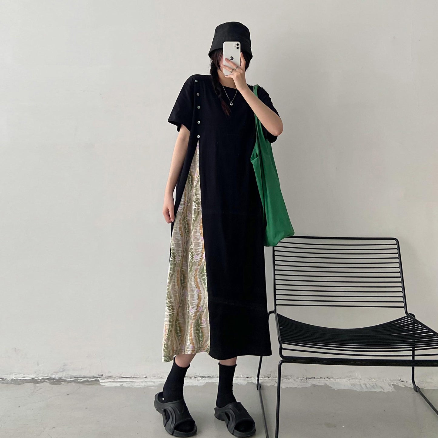 【ワンピース】フェイクレイヤードワンピース レディース 夏 Tシャツワンピース 半袖 ロング丈 体型カバー【JZシリーズ】