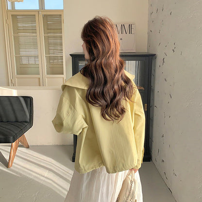 【アウター】韓国風イエロージャケット レディース ショート丈 大人可愛い 小柄さん向け 秋コーデ【JZシリーズ】