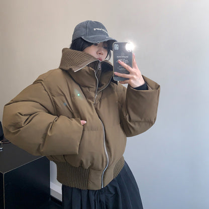 【アウター】ショート丈フェイクレイヤード中綿ジャケット レディース 小洒落感たっぷり 厚手 綿入れコート【FCシリーズ】