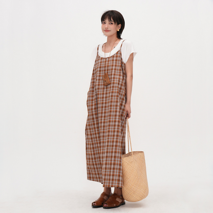 【ワンピース】【15～18日内発送】夏 レトロチェック柄 リボン付き ベスト ノースリーブ ワンピース 【JZシリーズ】