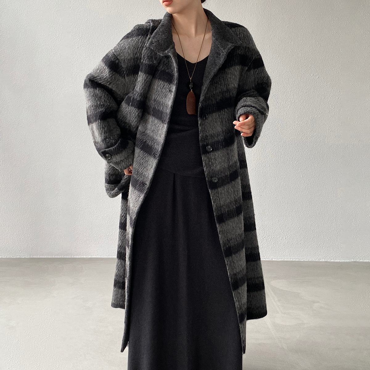 【アウター】バッグ付き⭐上質  韓国風 厚手 ウール ロングコート レディース 秋冬【シリーズ】