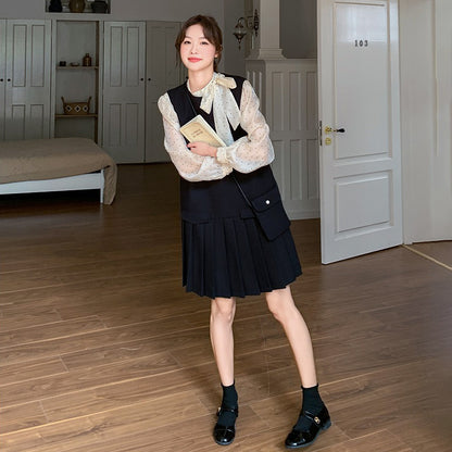 【セットアップ】レトロ レディース 新作 ドット柄シャツ＋ベストワンピース 2点セット【JZシリーズ】