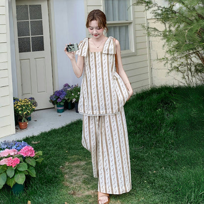 2点セット！【セットアップ】ストライプ柄キャミソール＋ワイドパンツ 上下 セットアップ 夏 フレンチリゾート風【SHシリーズ】