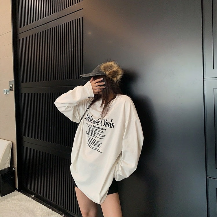 【トップス】ゆるシルエット フロッキープリント 薄手 長袖Tシャツ 【FCシリーズ】