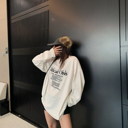 【トップス】ゆるシルエット フロッキープリント 薄手 長袖Tシャツ 【FCシリーズ】