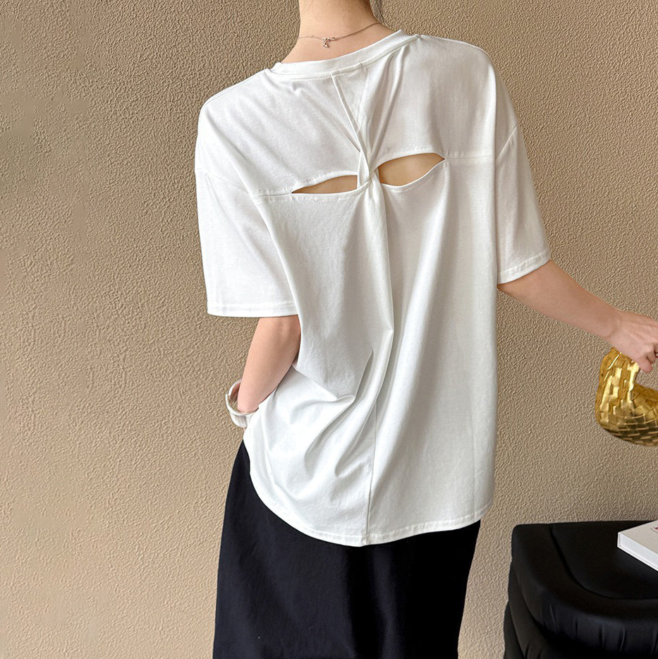 【トップス】夏新作 バックねじりデザイン カジュアル ラウンドネック 半袖Tシャツ【JZシリーズ】