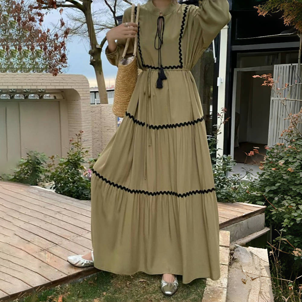 【ワンピース】夏映え体型カバー！ゆるかわ着痩せ 長袖ワンピース 大きめサイズOK！