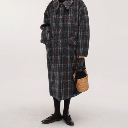 【アウター】チェック柄 ウール調レディース 秋冬 ゆったり シルエット ミドル丈 レトロ コート 【JZシリーズ】【25~30日内発送】