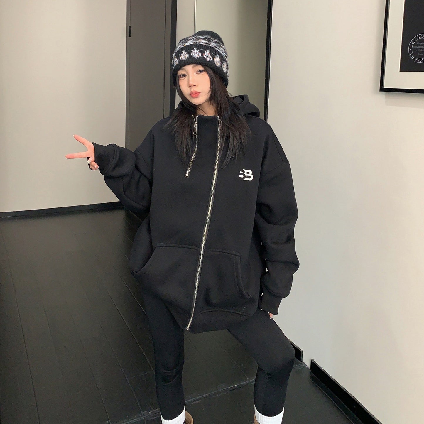 【アウター】ロゴ刺繍 ダブルジップ 裏起毛 フーディー レディース ジップアップパーカー ジャケット 【FCシリーズ】