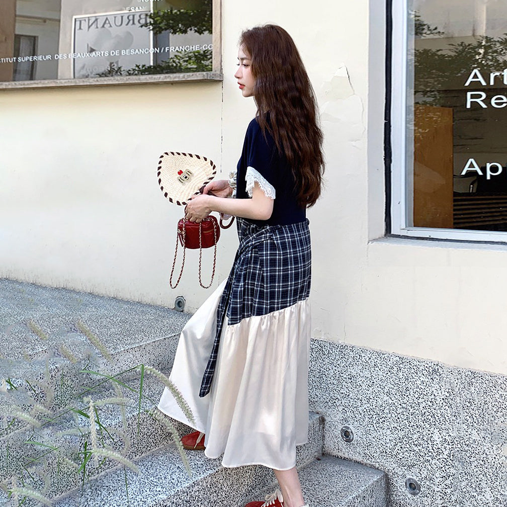 【ワンピース】レトロチェック ノースリーブ ワンピース レディース 夏 フレンチデザイン ウエストシェイプ 美シルエット【JZシリーズ】