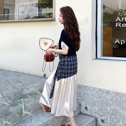 【ワンピース】レトロチェック ノースリーブ ワンピース レディース 夏 フレンチデザイン ウエストシェイプ 美シルエット【JZシリーズ】