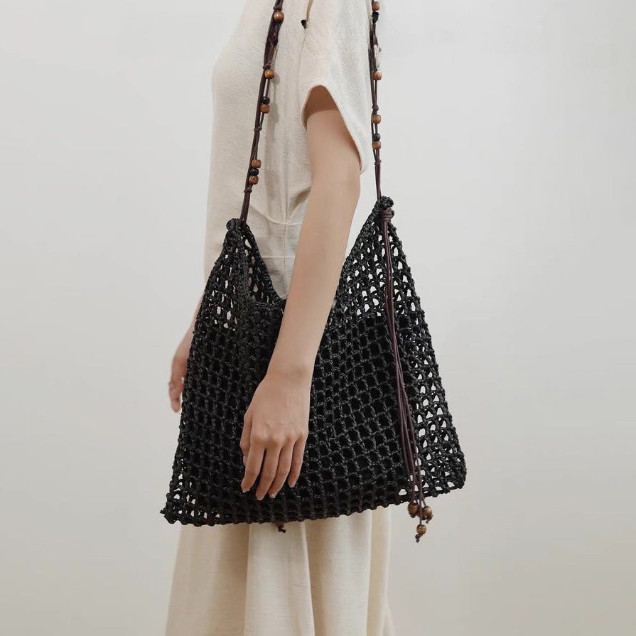 【バッグ】夏 ビーチ PP編みバッグ ビーズ装飾 ヴィンテージ 大容量 ショルダーバッグ