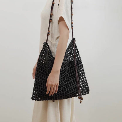 【バッグ】夏 ビーチ PP編みバッグ ビーズ装飾 ヴィンテージ 大容量 ショルダーバッグ