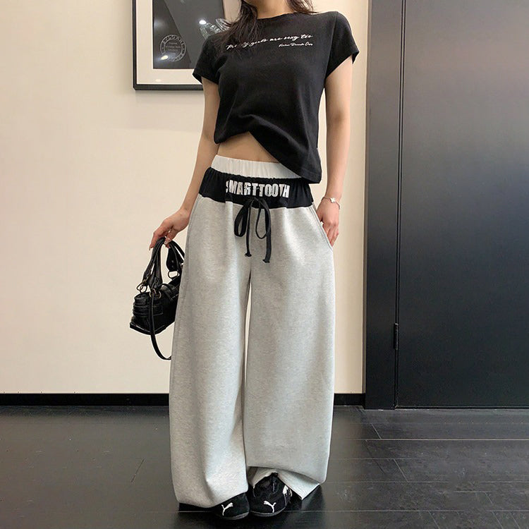 【ボトムス】リラックス感 配色デザイン ストレート ワイド スウェットパンツ 着回し力 カジュアル【FCシリーズ】