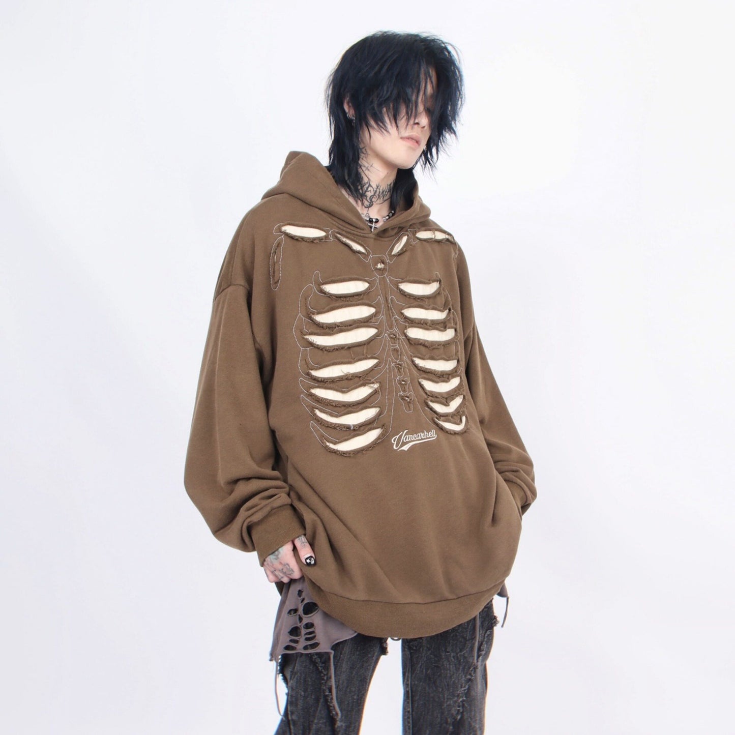 【トップス】スカルデザイン パーカー ユニセックス ヴィンテージ加工 オーバーサイズ ストリート【FCシリーズ】