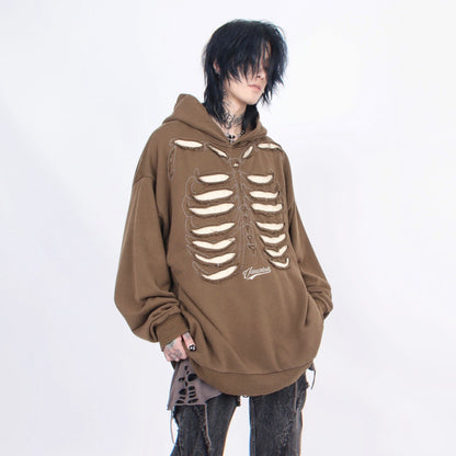 【トップス】スカルデザイン パーカー ユニセックス ヴィンテージ加工 オーバーサイズ ストリート【FCシリーズ】