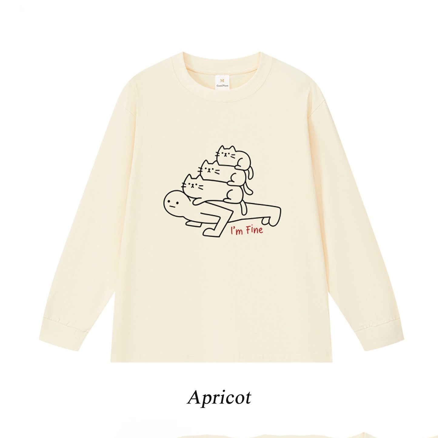 6カラー | S~3XL【トップス】猫からのプレッシャー プリント ロングTシャツ 春秋 ユニセックス ルーズ コットン【FCシリーズ】