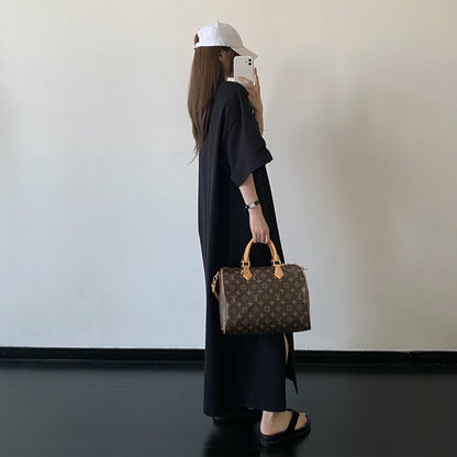 【ワンピース】スリットデザイン Tシャツワンピース ゆったりシルエット ルーズ リラックス 半袖 ロングドレス【FCシリーズ】