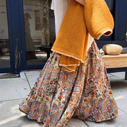 【ボトムス】花柄 春 秋 冬 大振裾 レトロ スカート 【SHシリーズ】