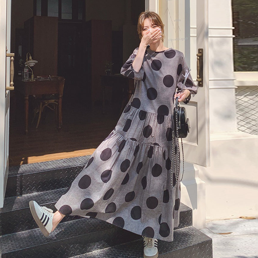 【ワンピース】フレンチレトロ 大きめドット柄ワンピース レディース 夏 2025新作 気質あるカジュアル ノースリーブワンピース【SHシリーズ】