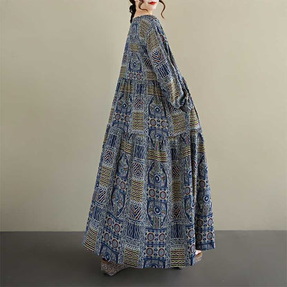 【ワンピース】秋新作ゆったり花柄ワンピース 大きめサイズ ファッション 長袖ドレス【SHシリーズ】