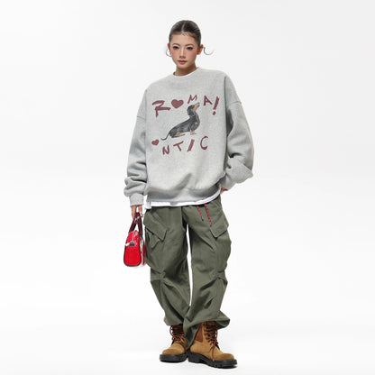 【トップス】趣味たっぷりのドッグプリント😊 レトロ ゆるっと着られる クルーネックスウェット レディース パーカー【FCシリーズ】