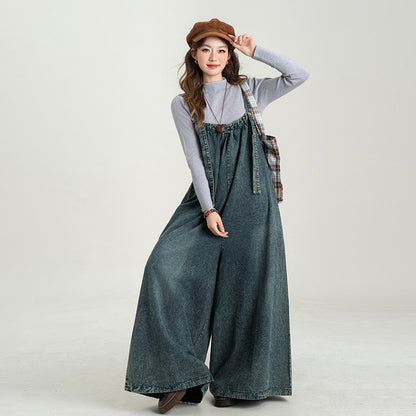 【ボトムス】韓国風ルーズデニムサロペット レディース 秋冬新作 ゆったりシルエット 着回し抜群 オーバーオール 大人カジュアルワイドパンツ【JZシリーズ】
